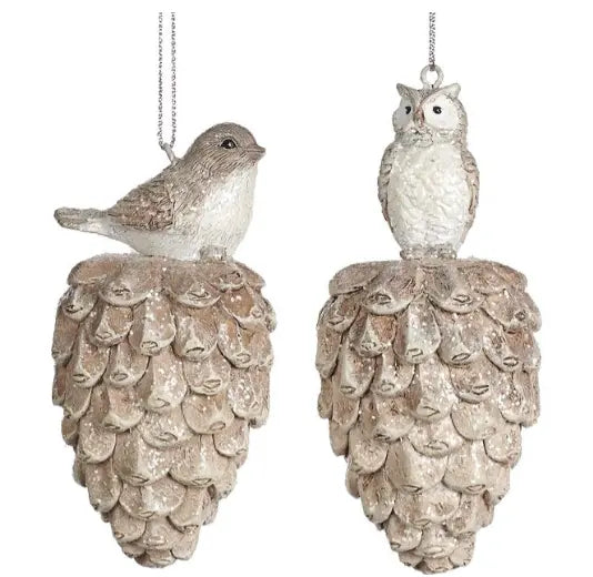 BIRD/OWL ON PINEC.ORN ASS/2 CRM 10CM