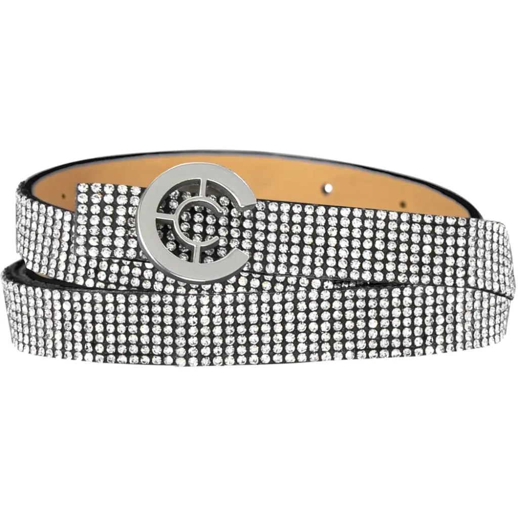 Belt with similistone and logo buckle-Silver diamond
