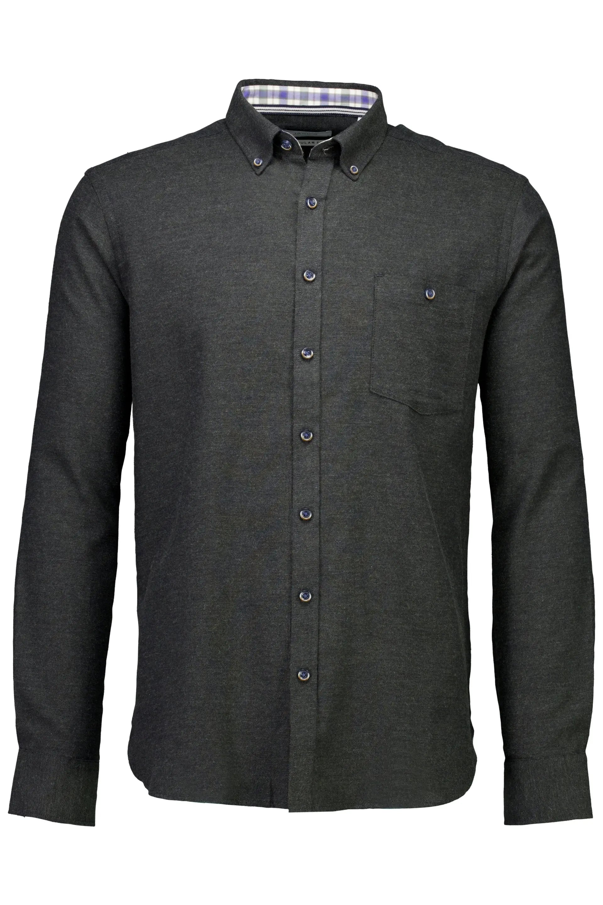 Mélange brushed shirt L/S - Regular fit-DEEP BROWN MEL