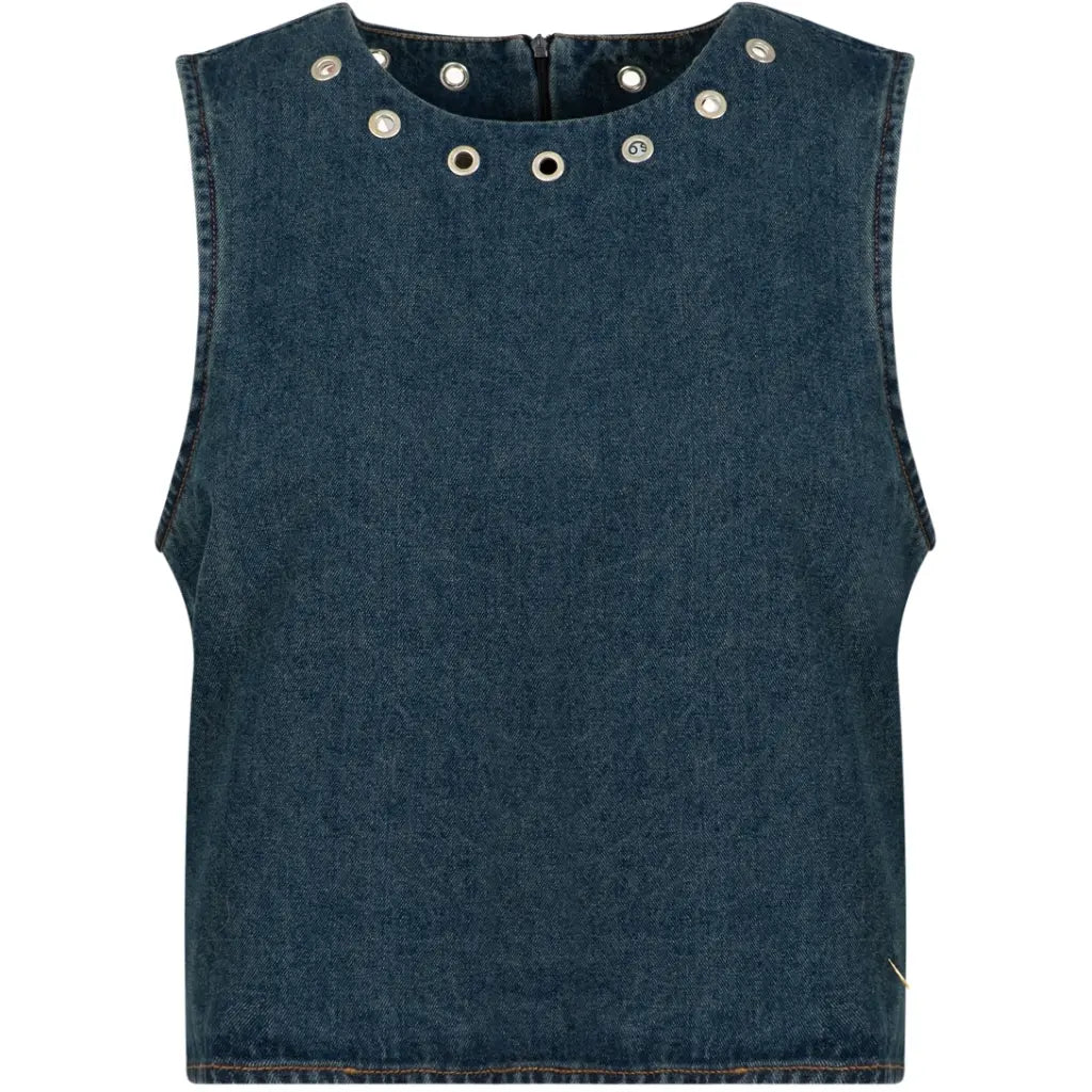 Denim top with eyelets-Dark Blue Denim