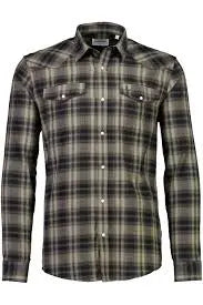 Herringbone checked western shirt L/S-DK ARMY