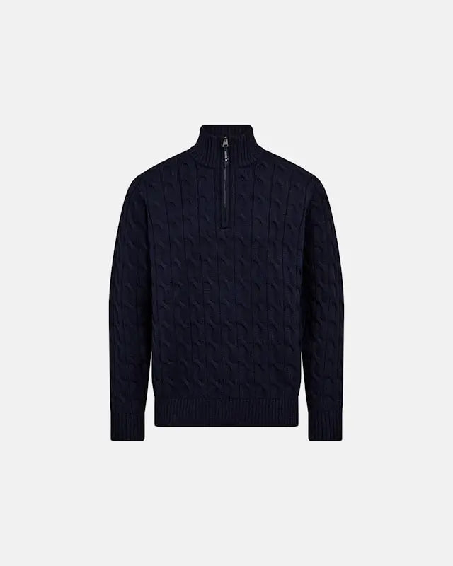 DOVRE Mens Knitted ZIP Pullover (Navy)