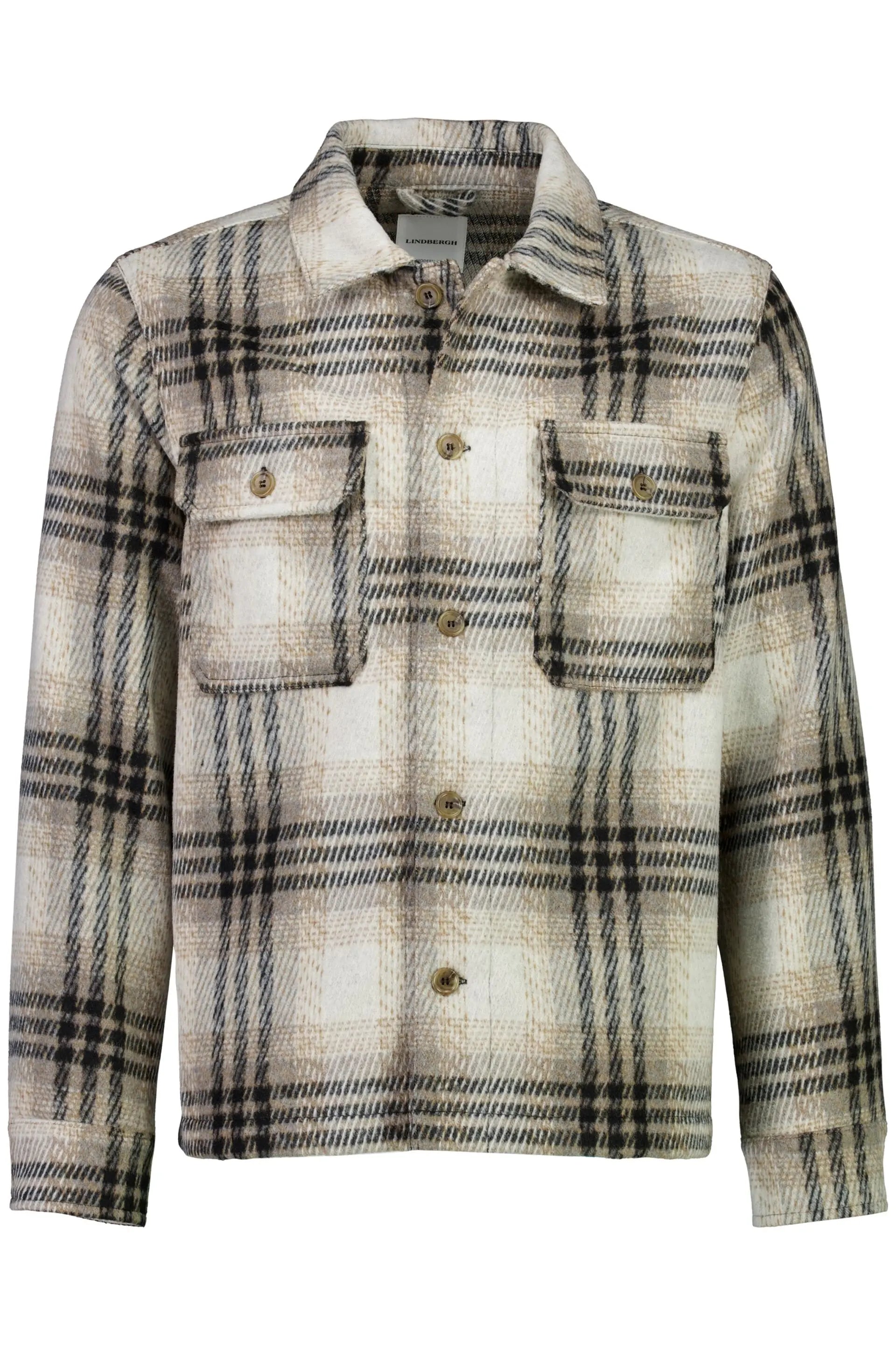 Wool touch check overshirt-STONE