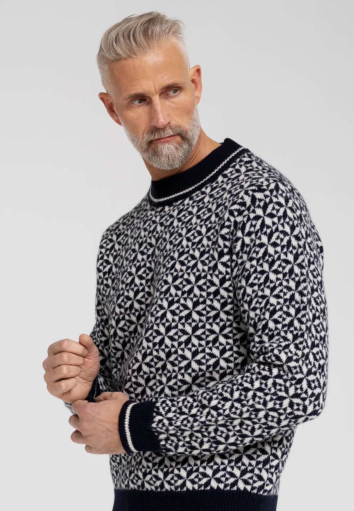 DOVRE prjónapeysa með kringlóttu hálsmáli, framhlið, Navy/Grey