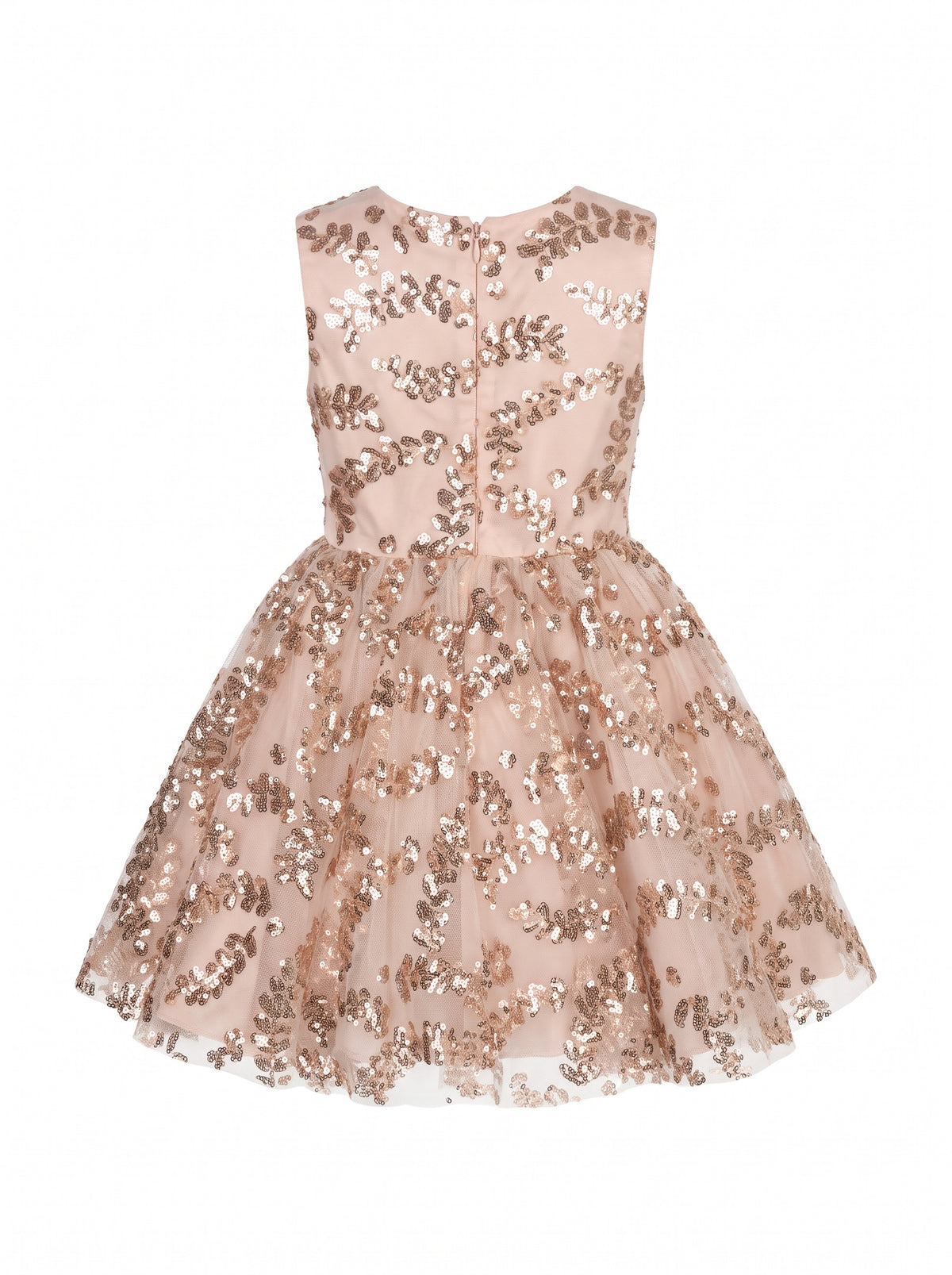 Girls' sleeveless sequin leaf-print A-line mini style with pleated tulle skirt