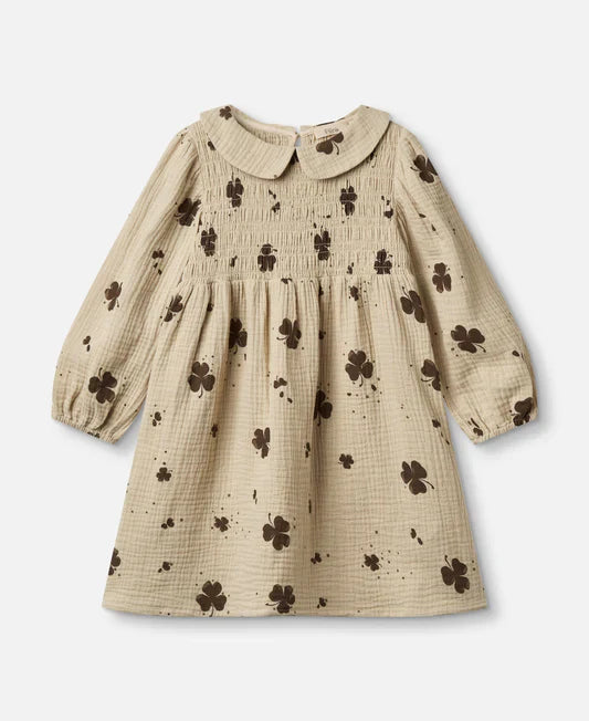 CLOVER DRESS-HUMUS/CAFAFE AOP