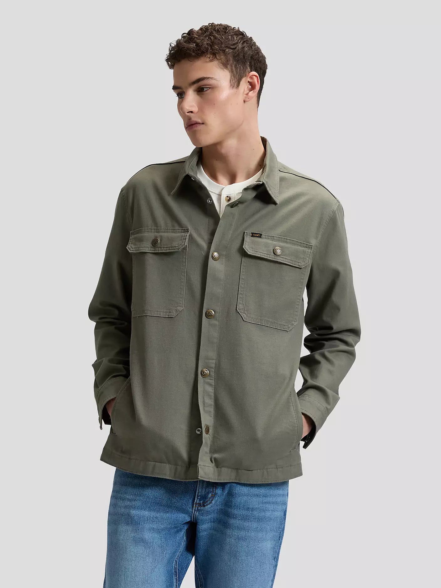 2 POCKET OVERSHIRT LICHEN OLIVE Skyrta