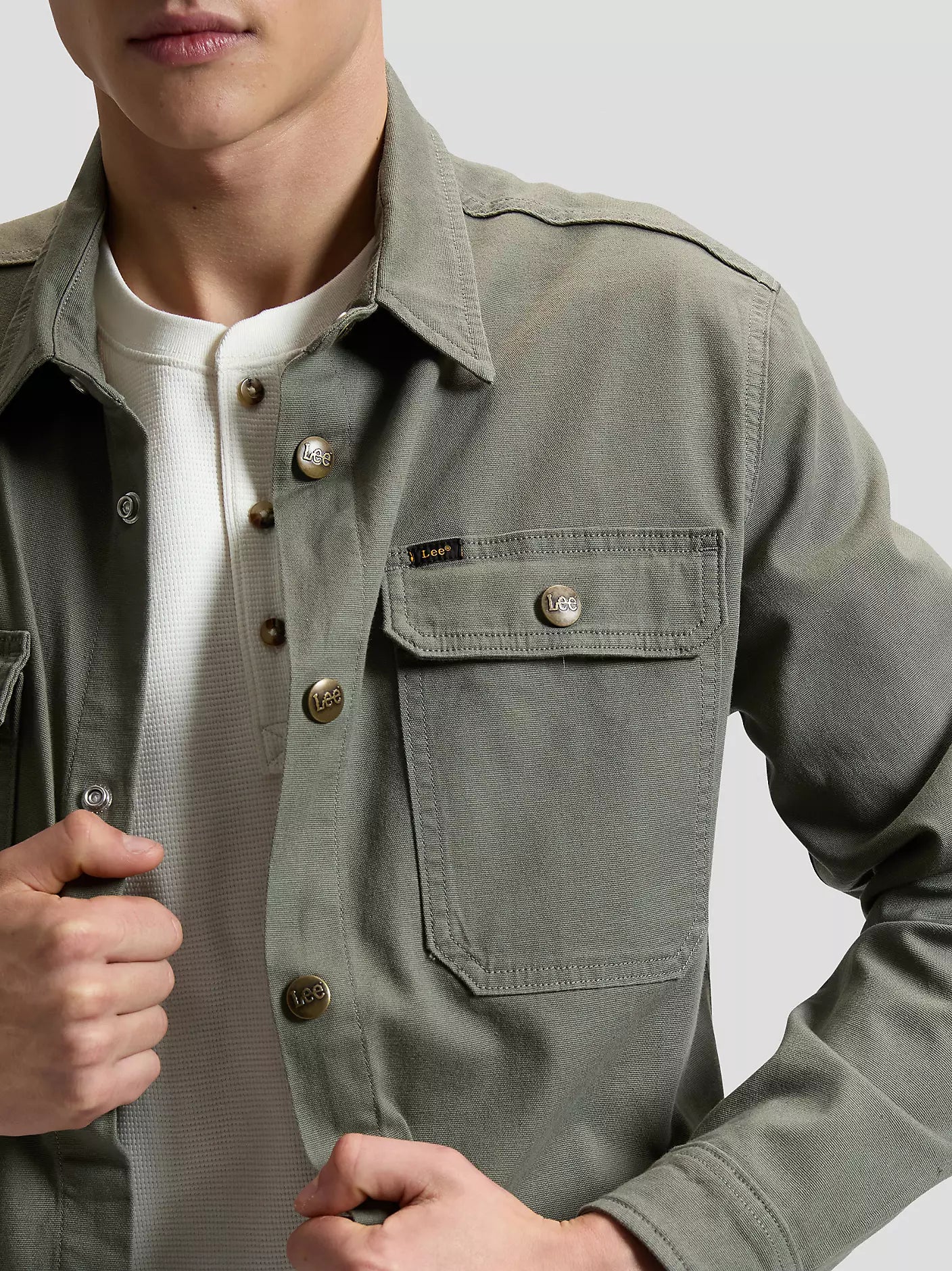2 POCKET OVERSHIRT LICHEN OLIVE Skyrta