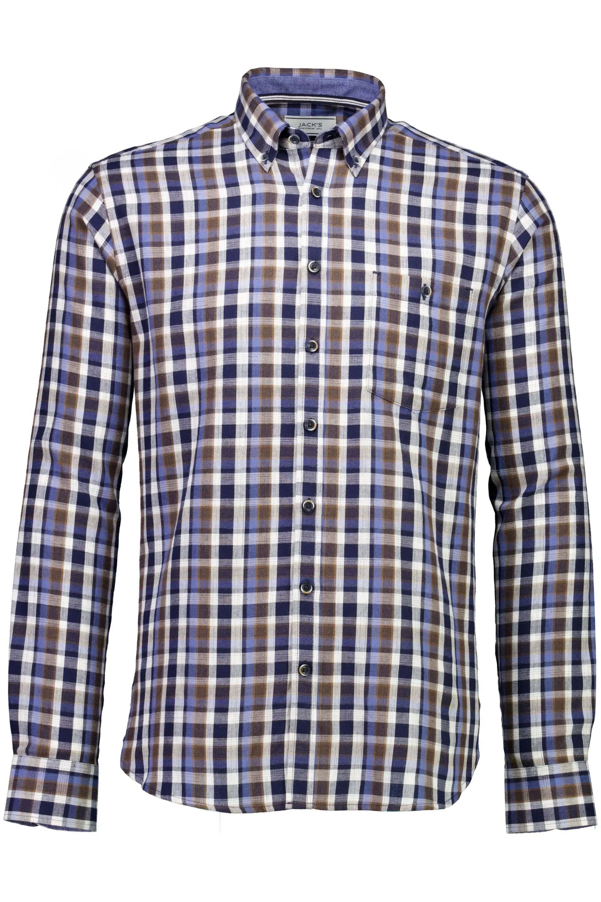 Checked herringbone brushed shirt L/S-DUSTY BLUE