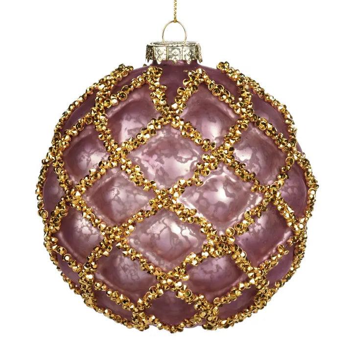 Jólakúla - Bleik með gylltum línum