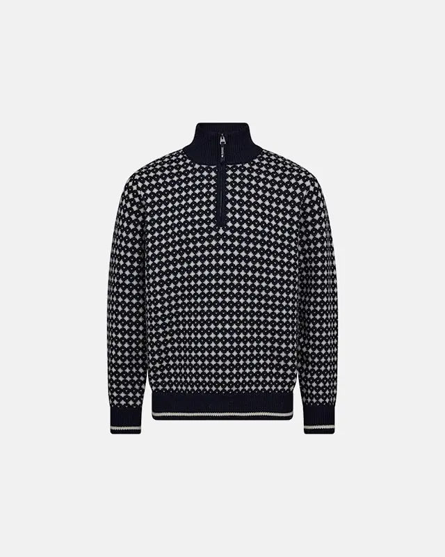 DOVRE Mens Knitted Pullover Zip (Navy/White)