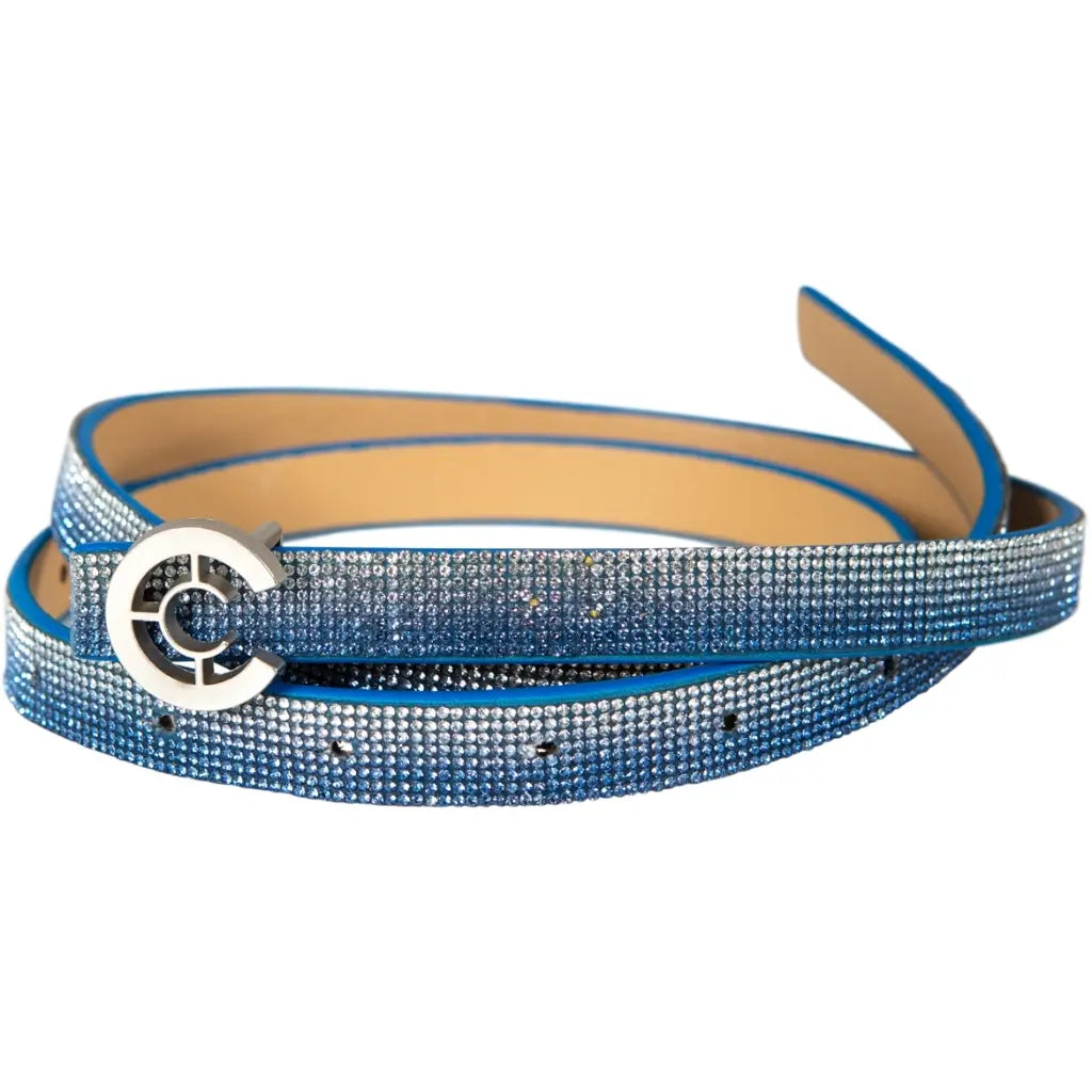 Belt with similistone and logo buckle-Eclipse blue diamond