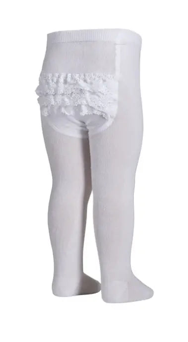 Cotton tights with lace (white)