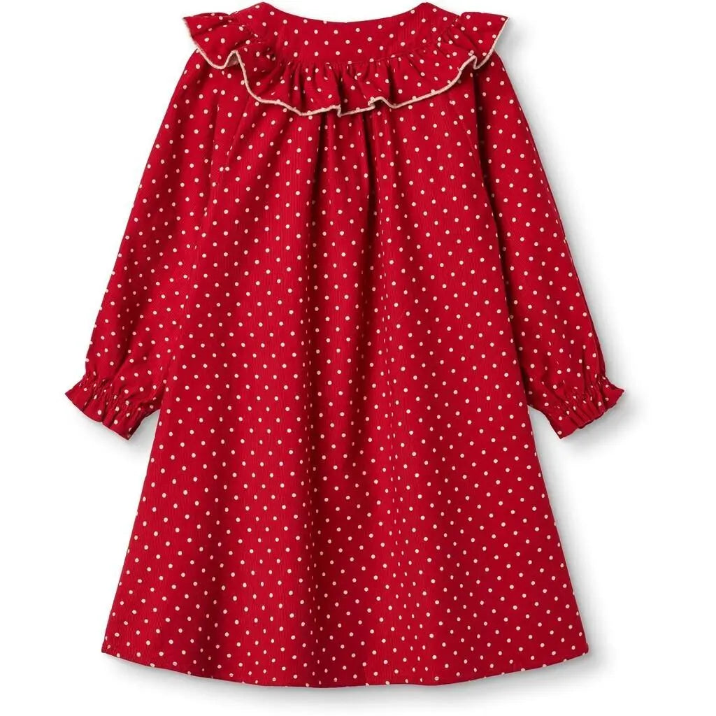 DOLLY DOT COLLAR DRESS-POMPEIAN RED