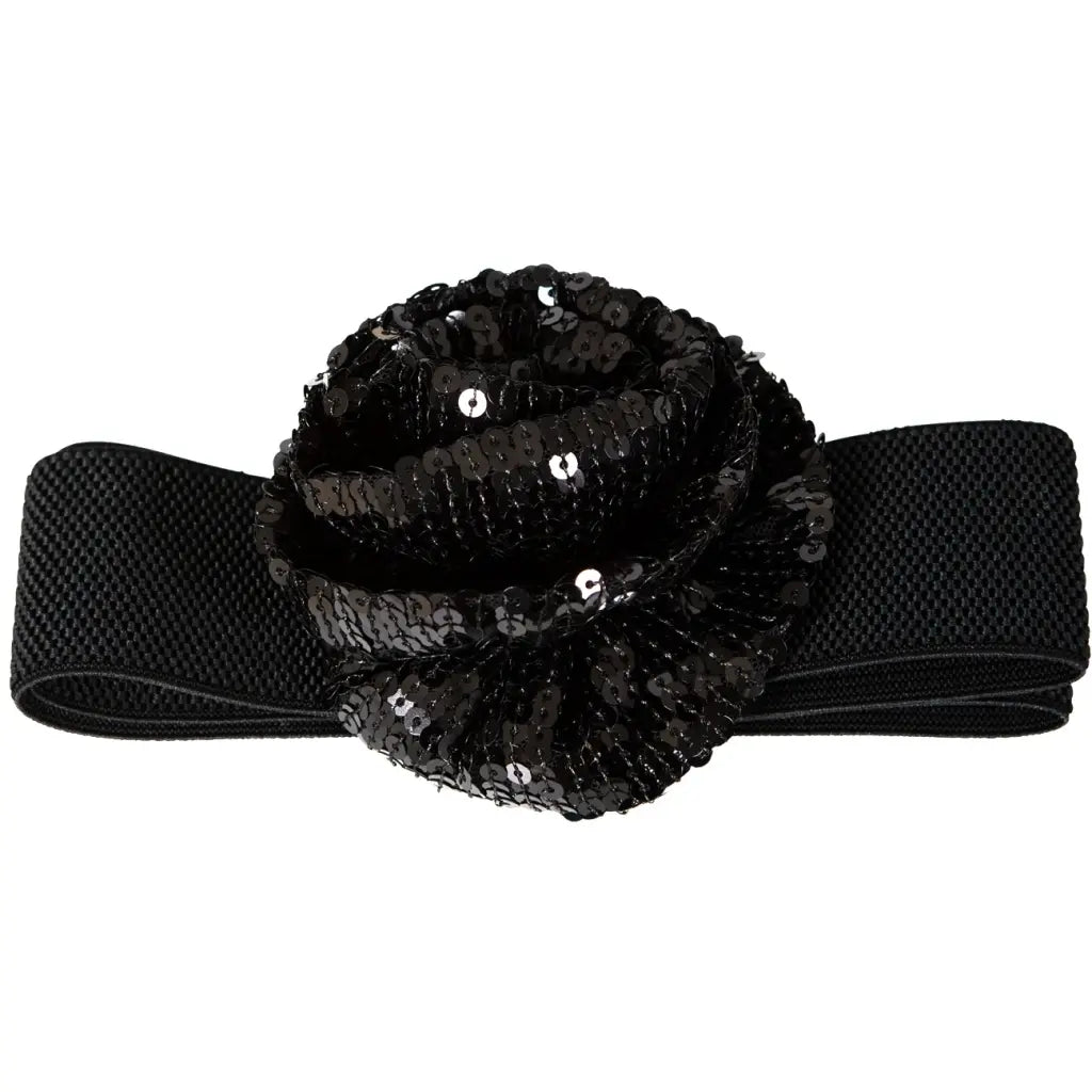 Belt with sequin flower-Black