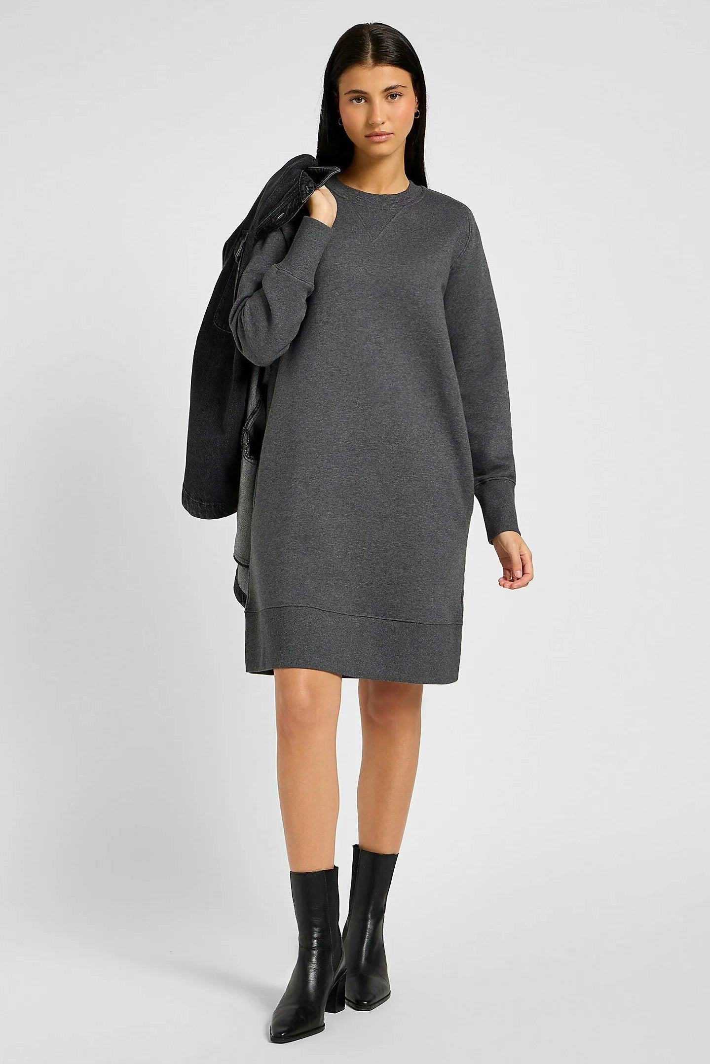 RAGLAN SWEATSHIRT DRESS CHARCOAL HE