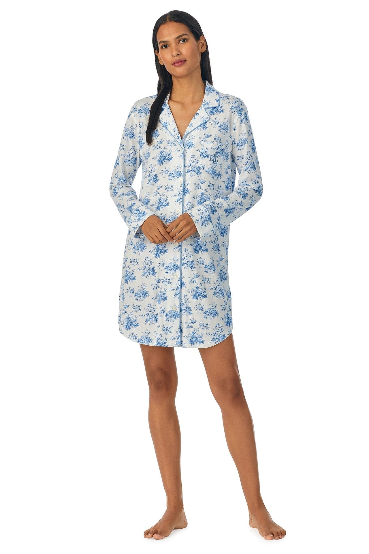 LRL Náttskyrta Hvít/Blá Floral