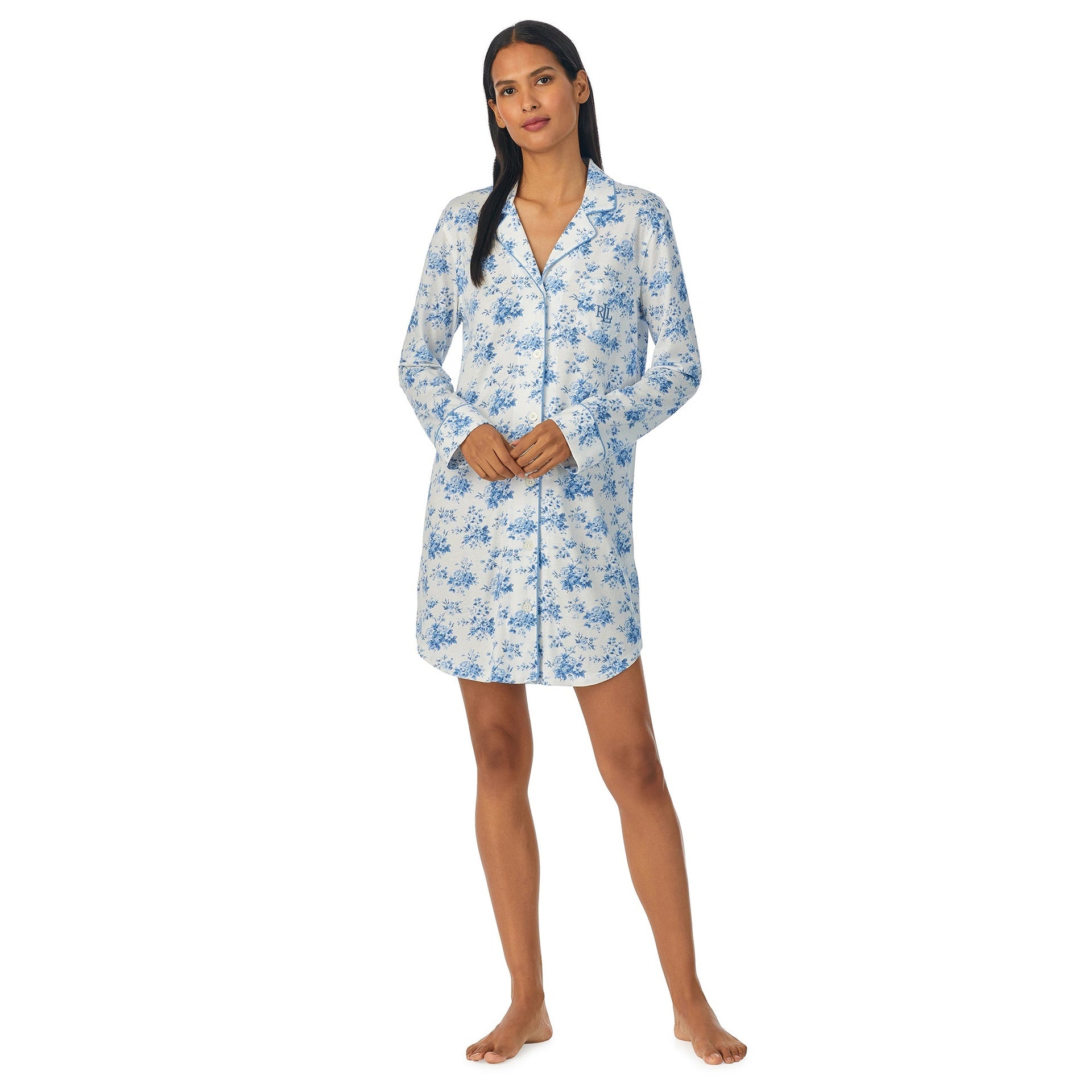 LRL Náttskyrta Hvít/Blá Floral