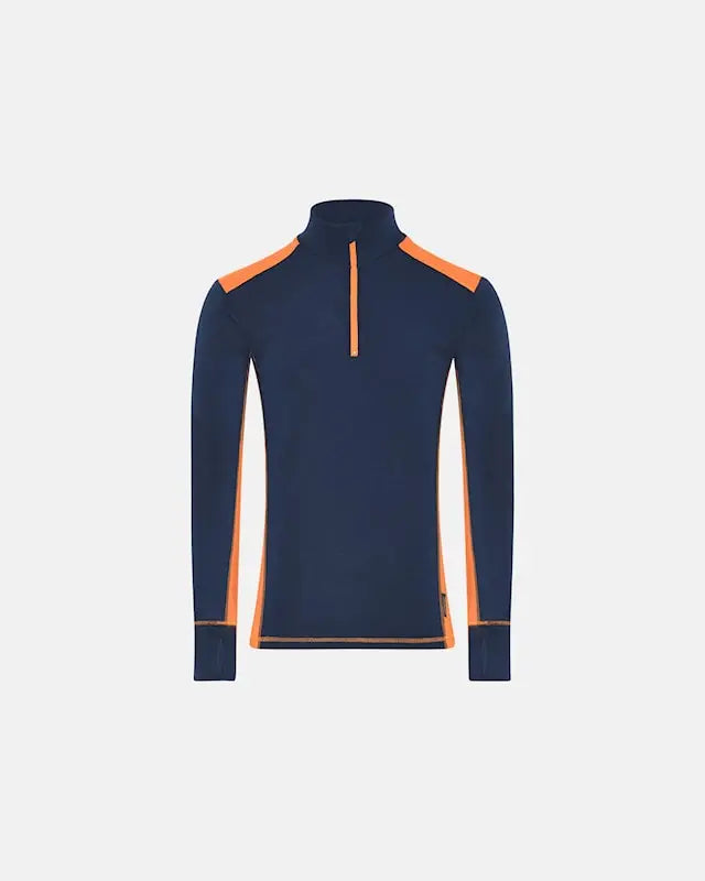 DOVRE Wool LS Shirt with zip (Blue/Orange)