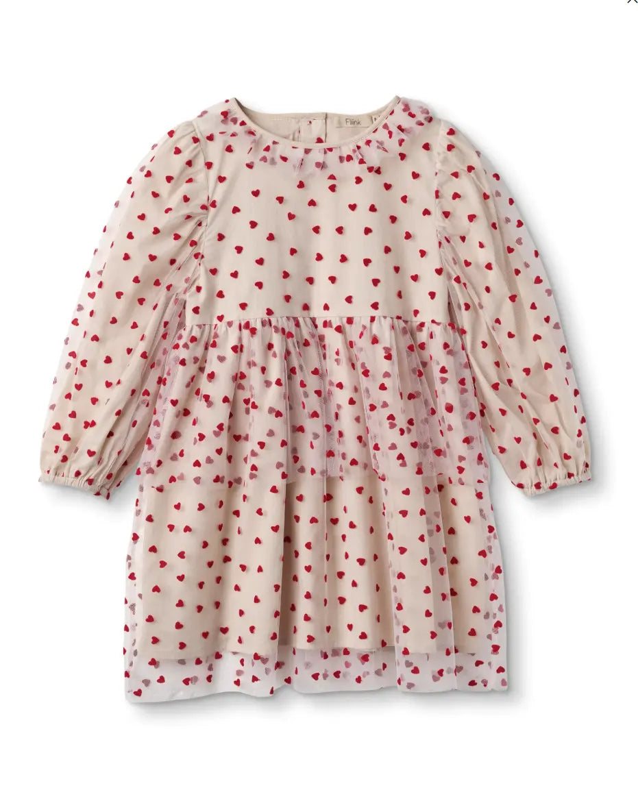 TULLE HEART DRESS-SANDSHELL/ POMPEIAN RED
